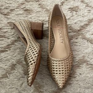 Sole Society gold woven block heel